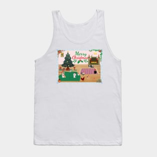 Funny Christmas design with various cute animals, including chickens because why not Tank Top